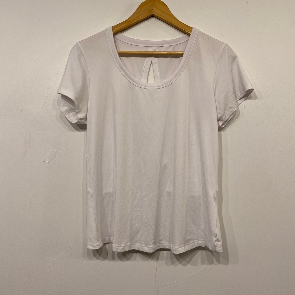 Womens White Short Sleeve Twist Back Activewear T-Shirt Medium